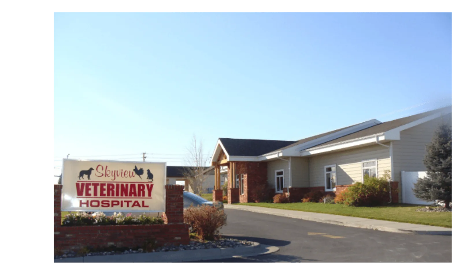 The entrance and facade of Skyview Veterinary Hospital